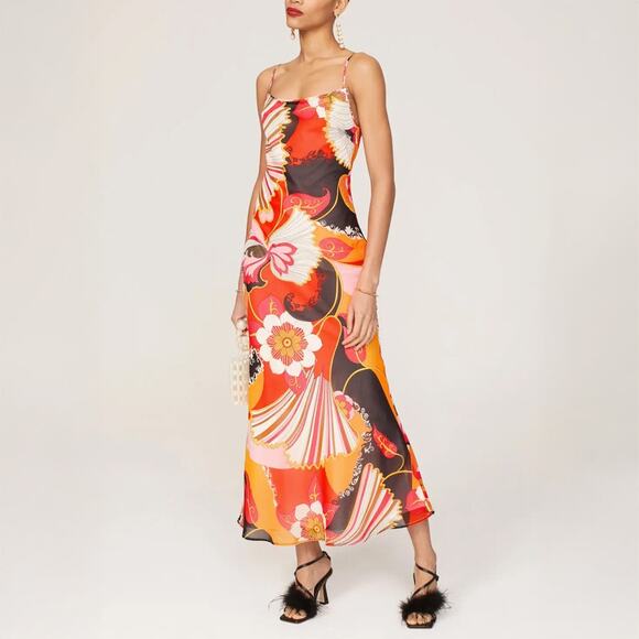 Ronny Kobo Retro Multicolor Maxi Slip Dress Size 6 - Picture 1 of 5
